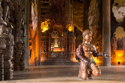 Beautiful view of Buddhist sculpture near the Temple of Truth in Pattaya, Thailand © marinadatsenko