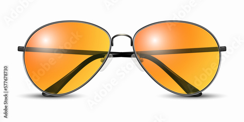 Vector 3d Realistic Modern Unisex Frame Glasses. Black Color Frame. Orange Transparent Sunglasses for Women and Men, Accessory. Optics, Lens, Vintage, Trendy Glasses. Front View