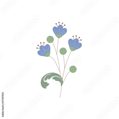 Blue flower abstract art background vector. Botanical wall art design collection for prints wall decoration.