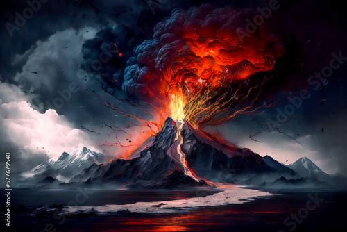 Art illustration. Nature. Eruption. Riot of the Wild. AI Generation