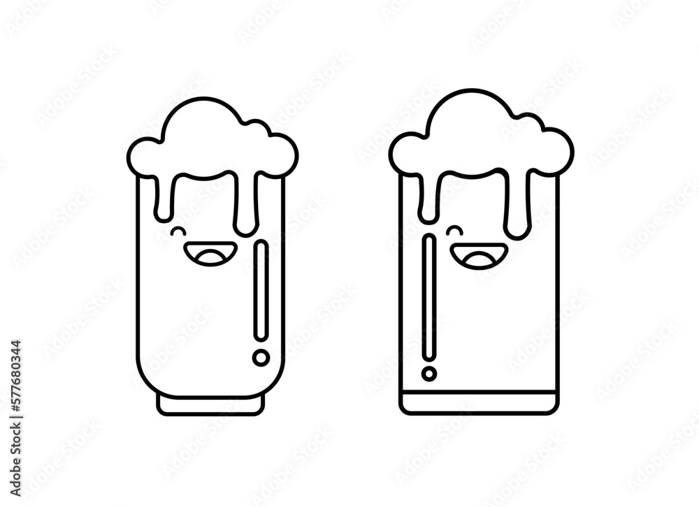 Cute beer glasses icon isolated on white background. Beer Symbol. Vector Design Illustration. Kawaii outline style. Cute beer glasses icon isolated on white background. Beer Symbol. Vector Design Illustration. Kawaii outline style.