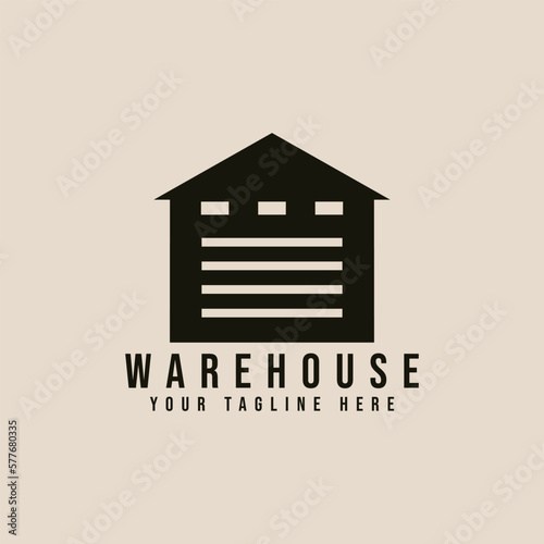 warehouse with vintage style logo vector icon design. building business symbol template illustration