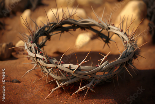 Generative AI illustration of religious Crown of Thorns Jesus Christ Crucifixion at Easter Christianity photo