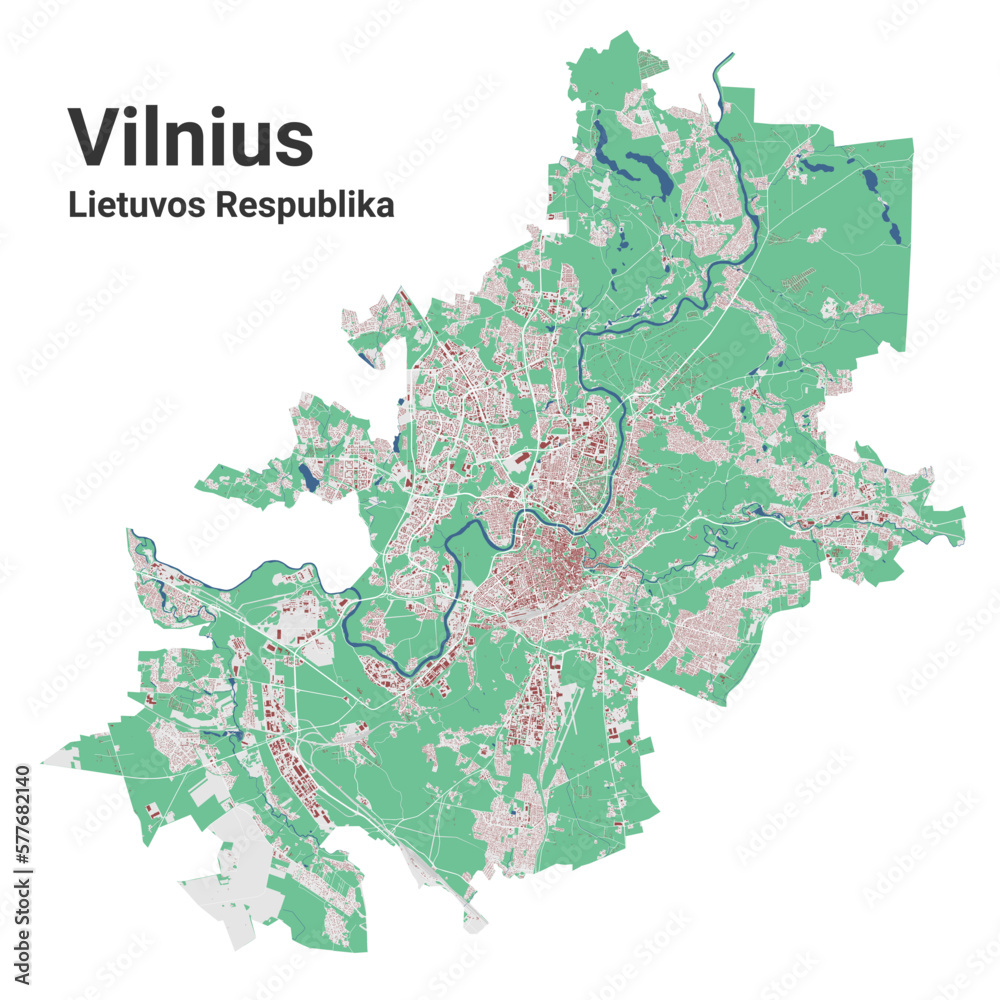 Vilnius city map, detailed administrative borders metropolitan map ...