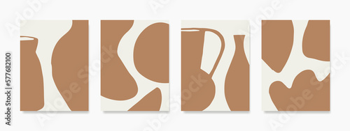Minimalist art design with composition of terracotta organic shapes in a trendy contemporary collage style. Wall decor for posters, wall hangings, books, banners, artwork, and decoration.