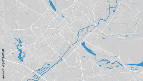 River Warta map, Poznan city, Poland. Watercourse, water flow, blue on grey background road map. Vector illustration.