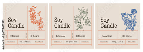 Abstract botanical vector cosmetics printable label design template for branding, packaging design