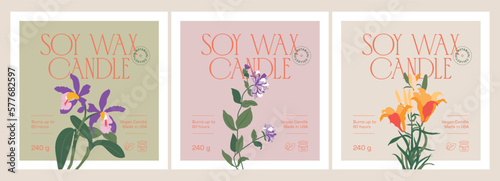 Abstract botanical vector cosmetics printable label design template for branding, packaging design