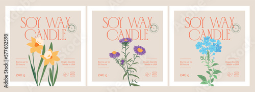 Abstract botanical vector cosmetics printable label design template for branding, packaging design