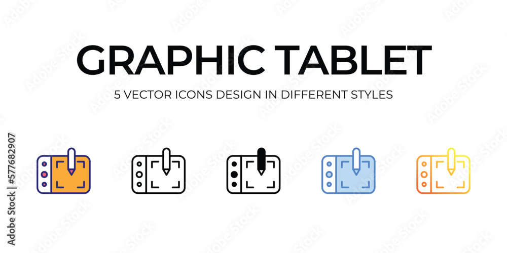 graphic tablet Icon Design in Five style with Editable Stroke. Line, Solid, Flat Line, Duo Tone Color, and Color Gradient Line. Suitable for Web Page, Mobile App, UI, UX and GUI design.