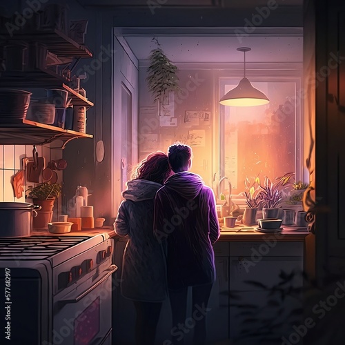 Wonderful Relationship in the kitchen. Generative AI