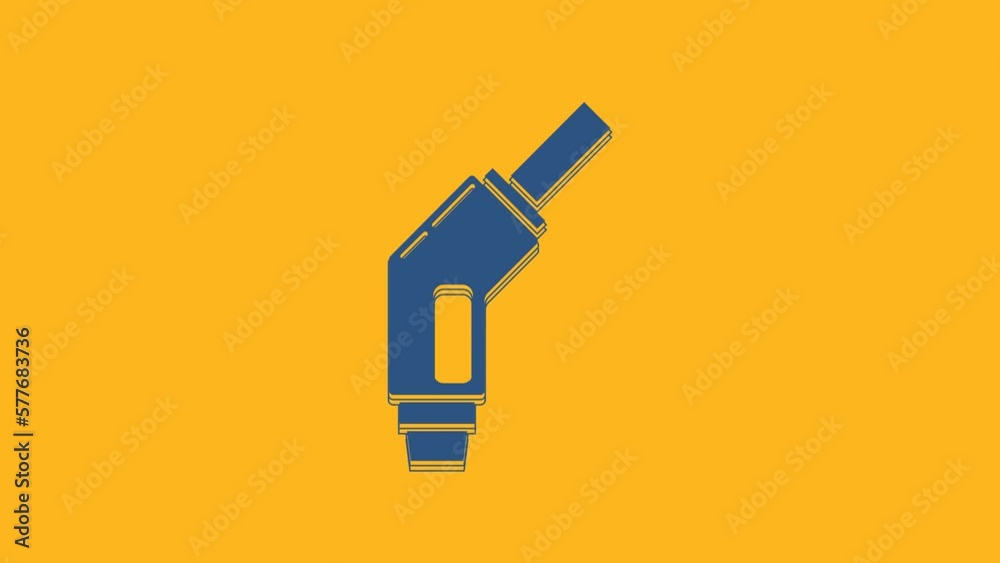Blue Gasoline pump nozzle icon isolated on orange background. Fuel pump petrol station. Refuel service sign. Gas station icon. 4K Video motion graphic animation Blue Gasoline pump nozzle icon isolated on orange background. Fuel pump petrol station. Refuel service sign. Gas station icon. 4K Video motion graphic animation