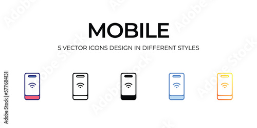 mobile Icon Design in Five style with Editable Stroke. Line, Solid, Flat Line, Duo Tone Color, and Color Gradient Line. Suitable for Web Page, Mobile App, UI, UX and GUI design.