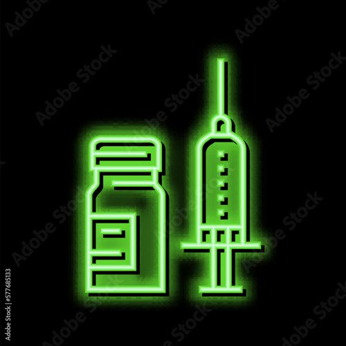 syringe anesthesia and ampoule neon glow icon illustration