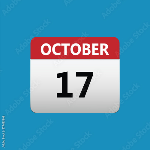 17th October calendar icon. October 17 calendar Date Month icon. Isolated on blue background