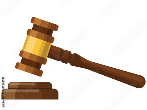 Law and Order, Judge Wood Hammer vector illustration, flat design, auction, judgment.