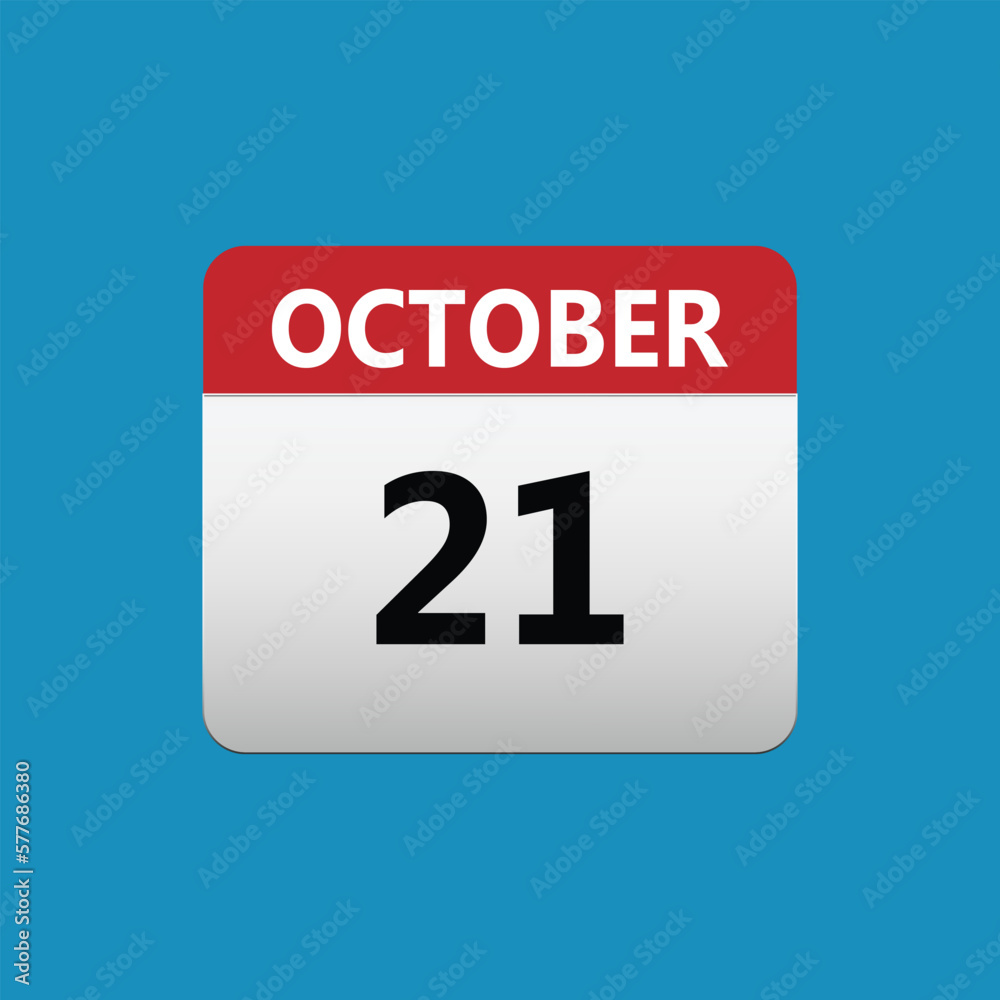 21th October calendar icon. October 21 calendar Date Month icon. Isolated on blue background 21th October calendar icon. October 21 calendar Date Month icon. Isolated on blue background