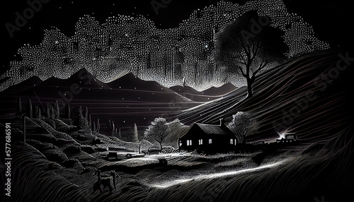 Black and white winter Christmas landscape - By Generative AI