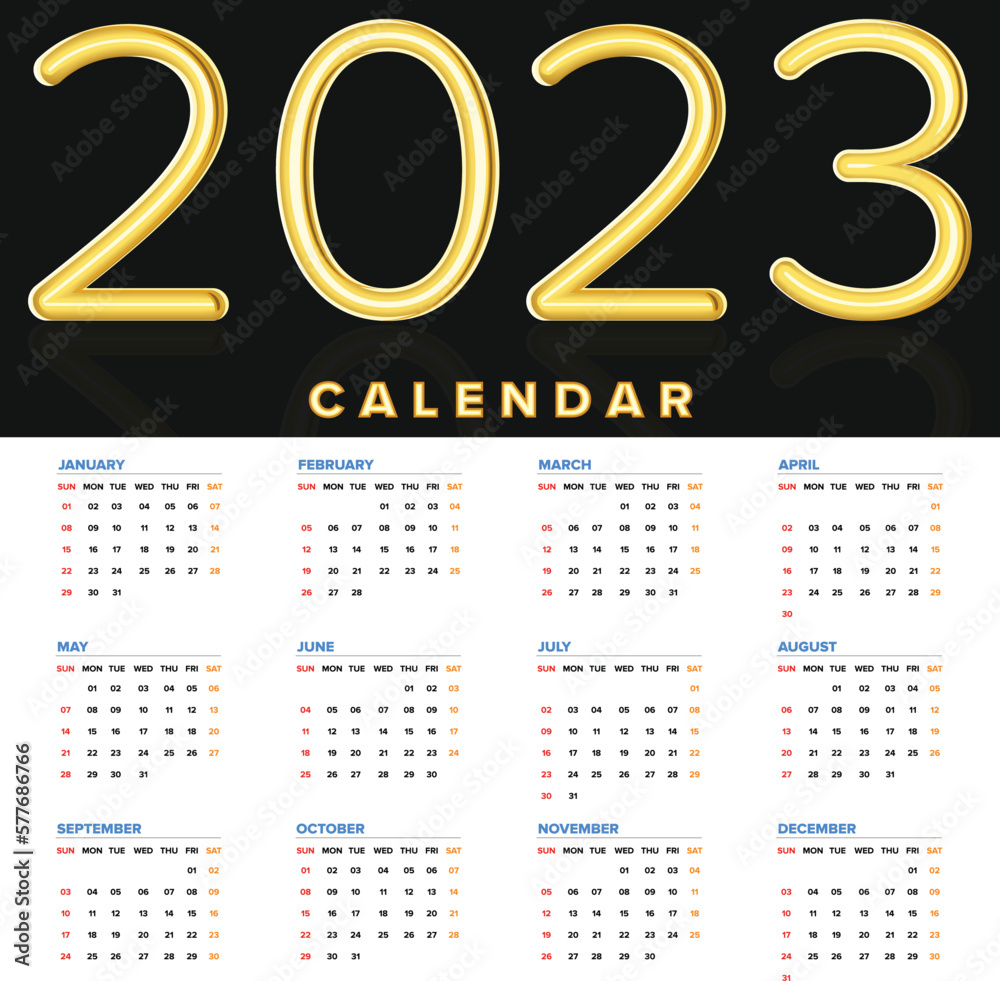 The 2023 Calendar year vector illustration. Annual calendar 2023 ...