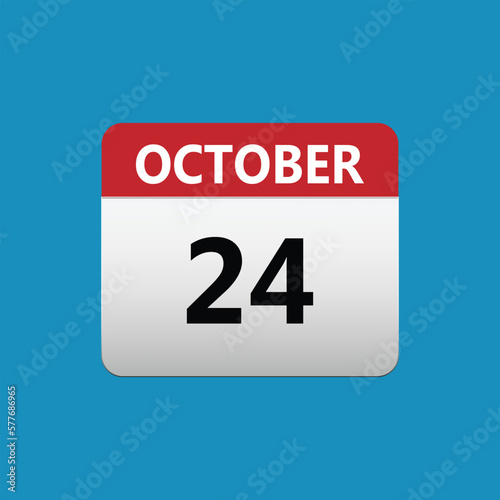 24th October calendar icon. October 24 calendar Date Month icon. Isolated on blue background