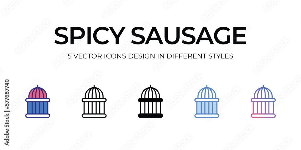 spicy sausage Icon Design in Five style with Editable Stroke. Line, Solid, Flat Line, Duo Tone Color, and Color Gradient Line. Suitable for Web Page, Mobile App, UI, UX and GUI design.