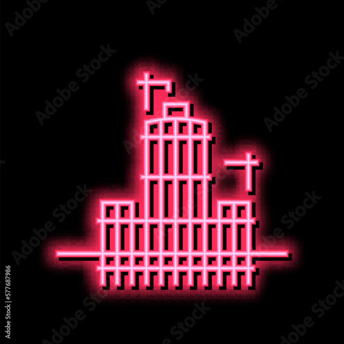 building skyscraper skeleton neon glow icon illustration