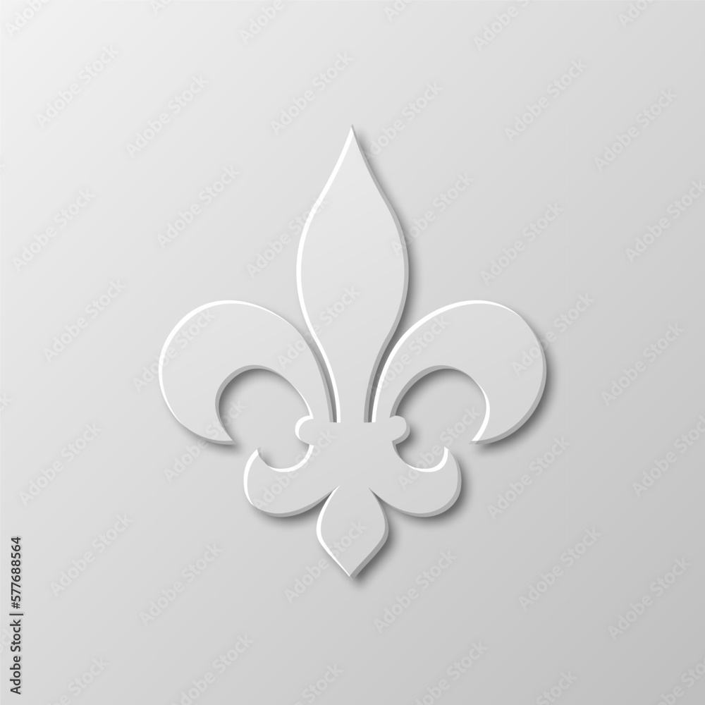 Vector Realistic Paper 3d Fleur De Lis Closeup on White Background. Heraldic Lily Sign, Vector Illustration Vector Realistic Paper 3d Fleur De Lis Closeup on White Background. Heraldic Lily Sign, Vector Illustration