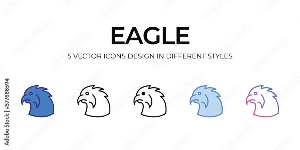 eagle Icon Design in Five style with Editable Stroke. Line, Solid, Flat Line, Duo Tone Color, and Color Gradient Line. Suitable for Web Page, Mobile App, UI, UX and GUI design.