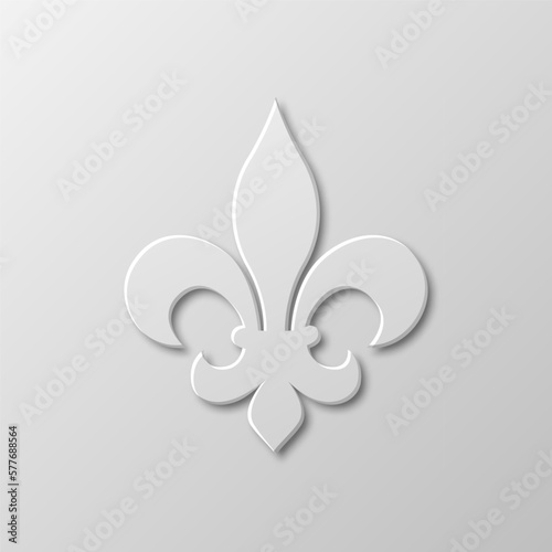 Vector Realistic Paper 3d Fleur De Lis Closeup on White Background. Heraldic Lily Sign, Vector Illustration