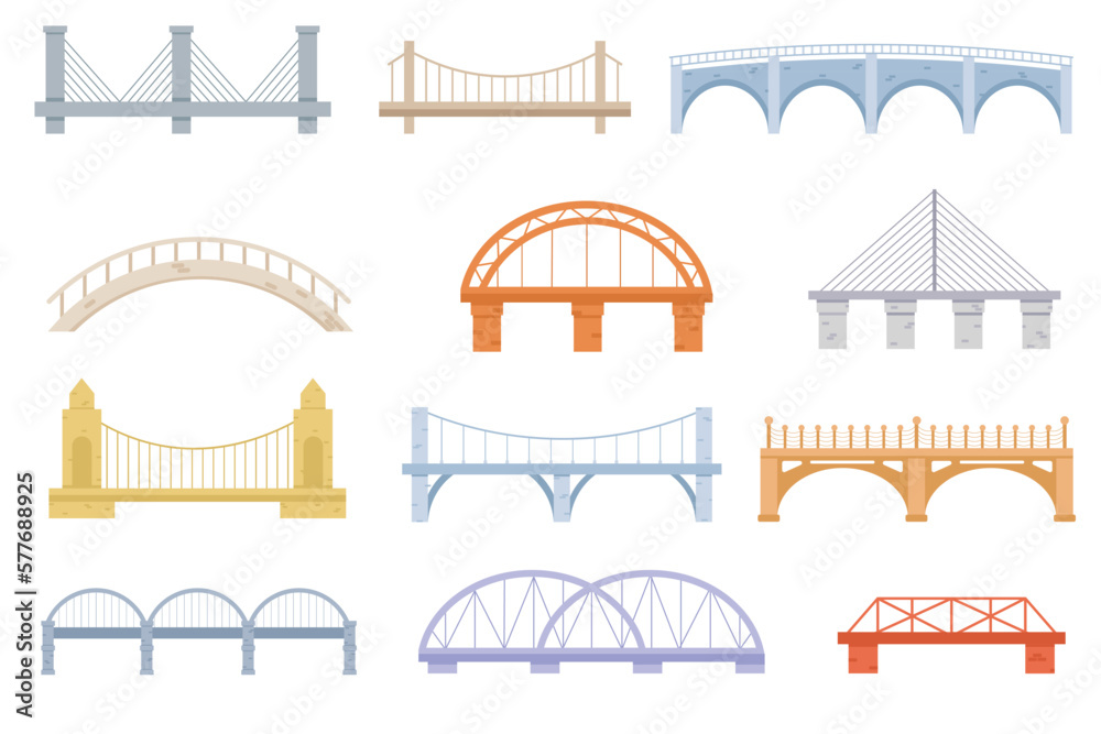 Bridge of construction vector cartoon set icon. Color graphic design ...