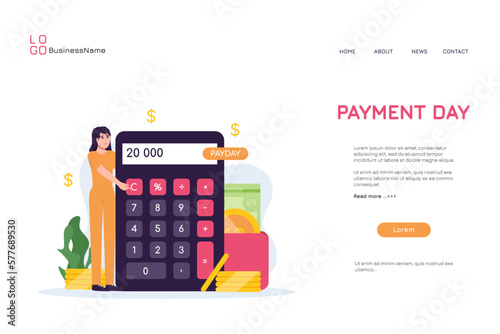 Woman getting money for payday illustration concept on landing page design. Workers with earnings. Vector set of persons pay debts