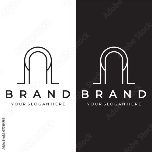 Abstract elements of arch line vector logo, for the construction of doors, windows, buildings and architecture. On a black and white isolated background.