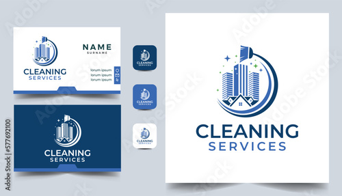 Cleaning Service house and building Logo design template with business card design