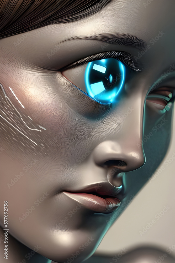 Fototapeta premium Graphic Concept of Cybernetics woman and Artificial Intelligence robotic Technology. Generative AI