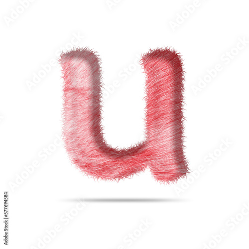 Small alphabet letter u design with pink fur texture