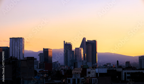 Panoramic skyline view of Mexico City business and Financial center close to Paseo De Reforma.