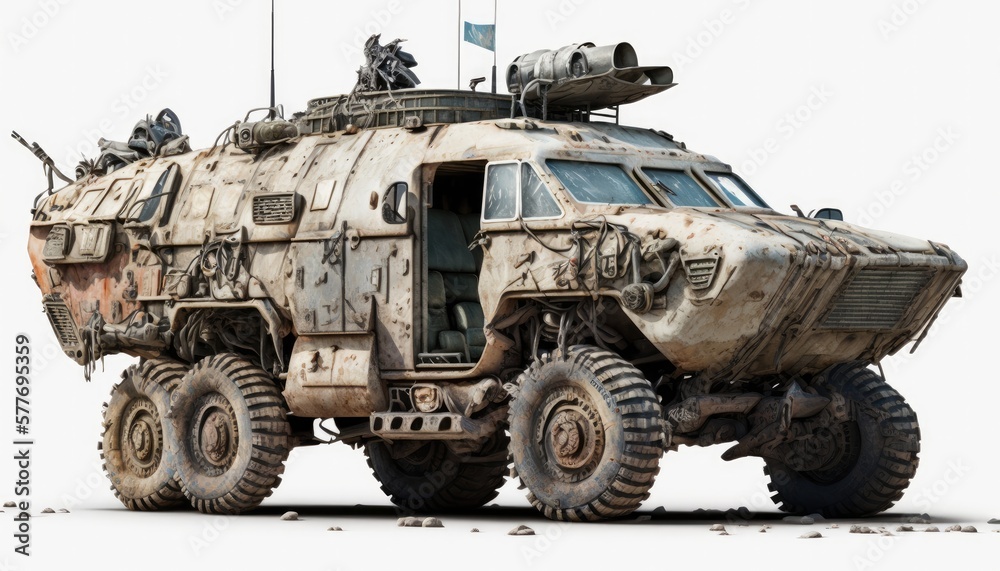 Post apocalypse military cat, tank, transport with weapon, wasteland armored off road machine Post apocalypse military cat, tank, transport with weapon, wasteland armored off road machine