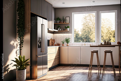 Modern kitchen interior design idea. Concept for designers and architects. Generative AI © Matyfiz