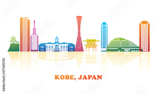 Colourfull Skyline panorama of city of Kobe, Japan - vector illustration