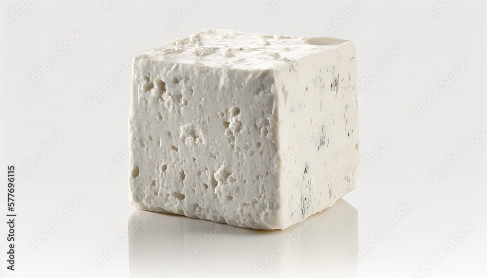  a block of cheese sitting on top of a white surface.  generative ai