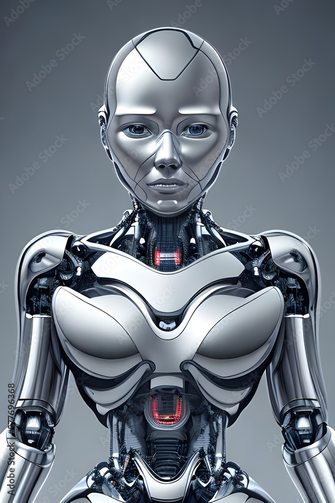 Naklejka premium Graphic Concept of Cybernetics woman and Artificial Intelligence robotic Technology. Generative AI