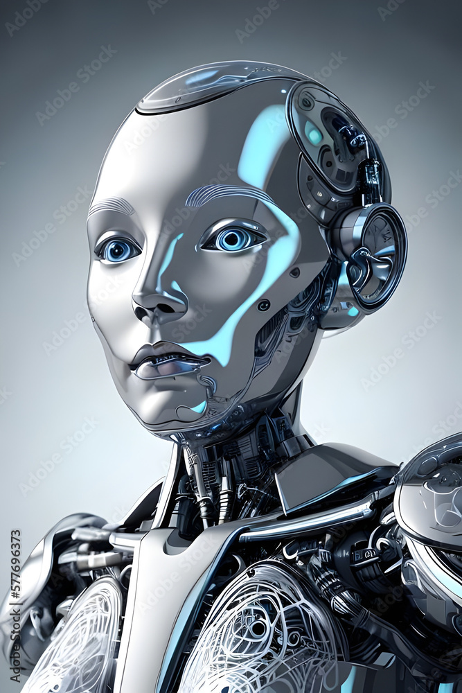 Graphic Concept of Cybernetics woman and Artificial Intelligence robotic Technology. Generative AI
