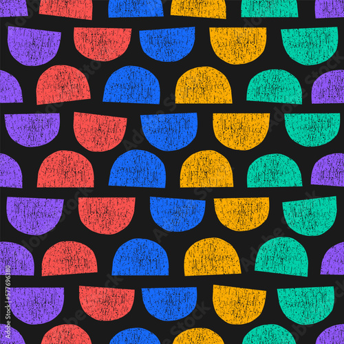 Black seamless pattern with boho textured semicircle shapes