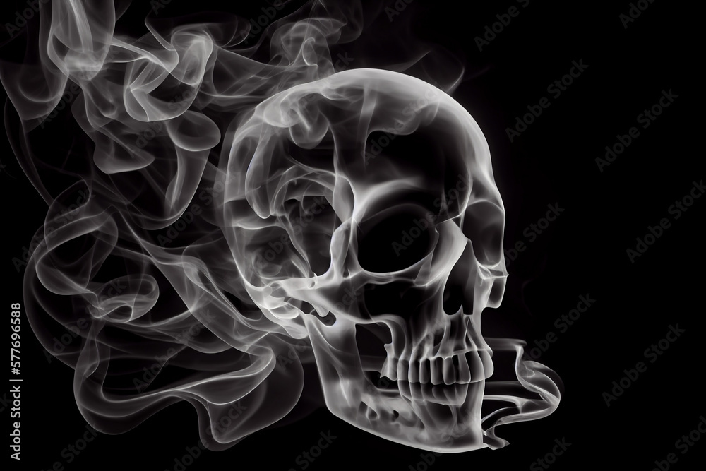 Ein Schädel, geformt aus weißem Rauch - obrazy, fototapety, plakaty 