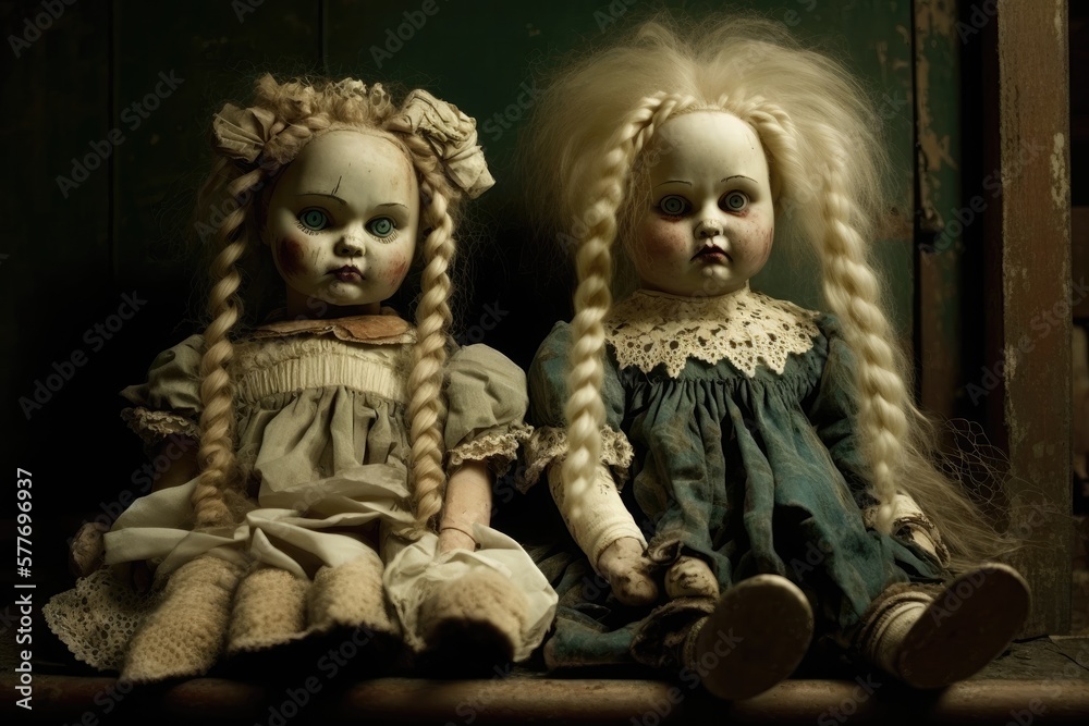 Spooky dolls on a table Spooky dolls on a table
