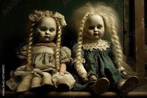Spooky dolls on a table