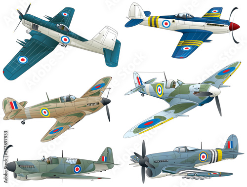 6 types of Great Britain ww2 single propeller fighter plane collection.	 photo