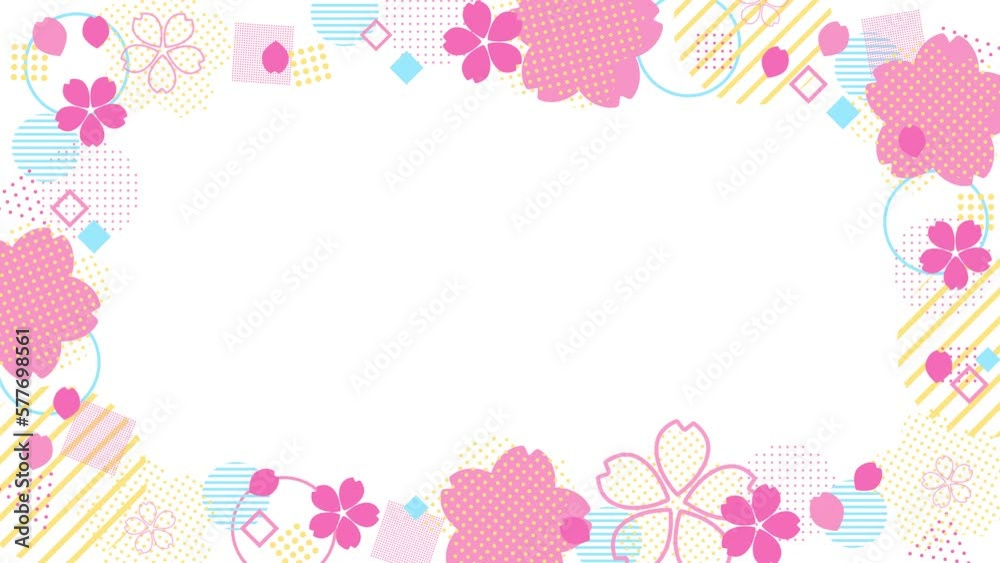 カラフルで子どもっぽい桜の花の幾何学図形フレーム動画素材