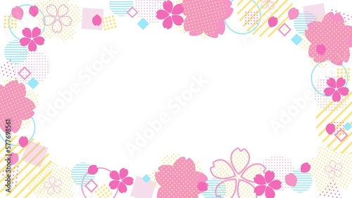 カラフルで子どもっぽい桜の花の幾何学図形フレーム動画素材 photo