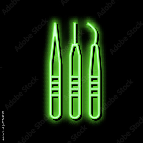 tweezers for eyelash extension neon glow icon illustration